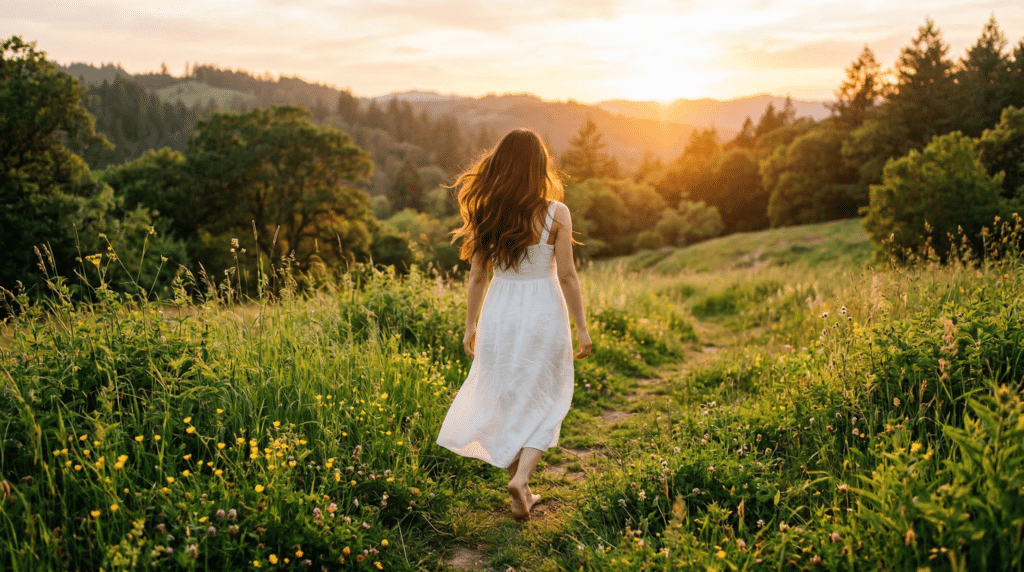 Frau läuft Barfuss in der Natur