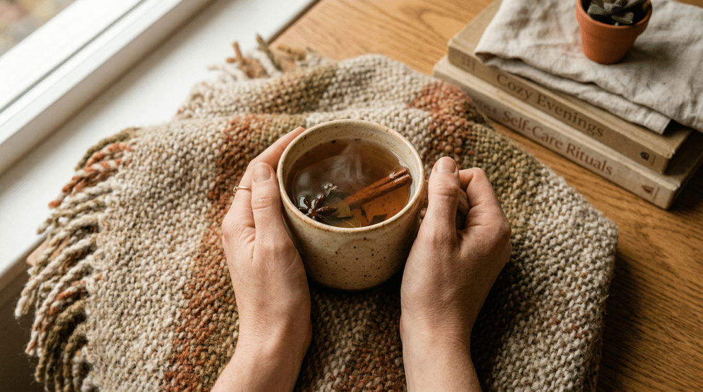 Hände halten eine Tasse Tee