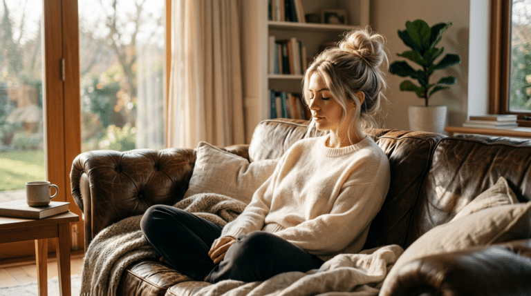 frau entspannt auf sofa