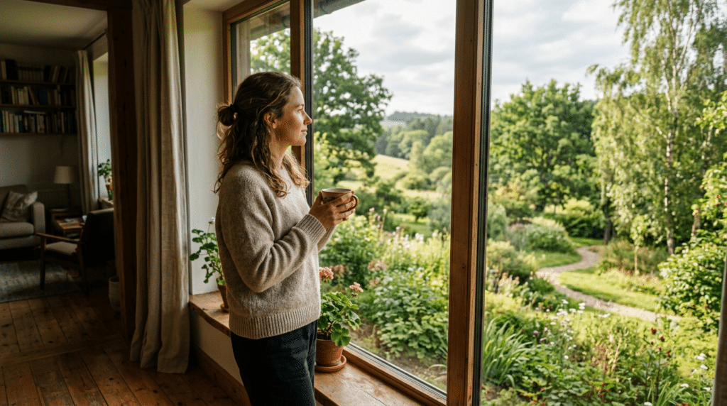 frau hält tasse in der hand