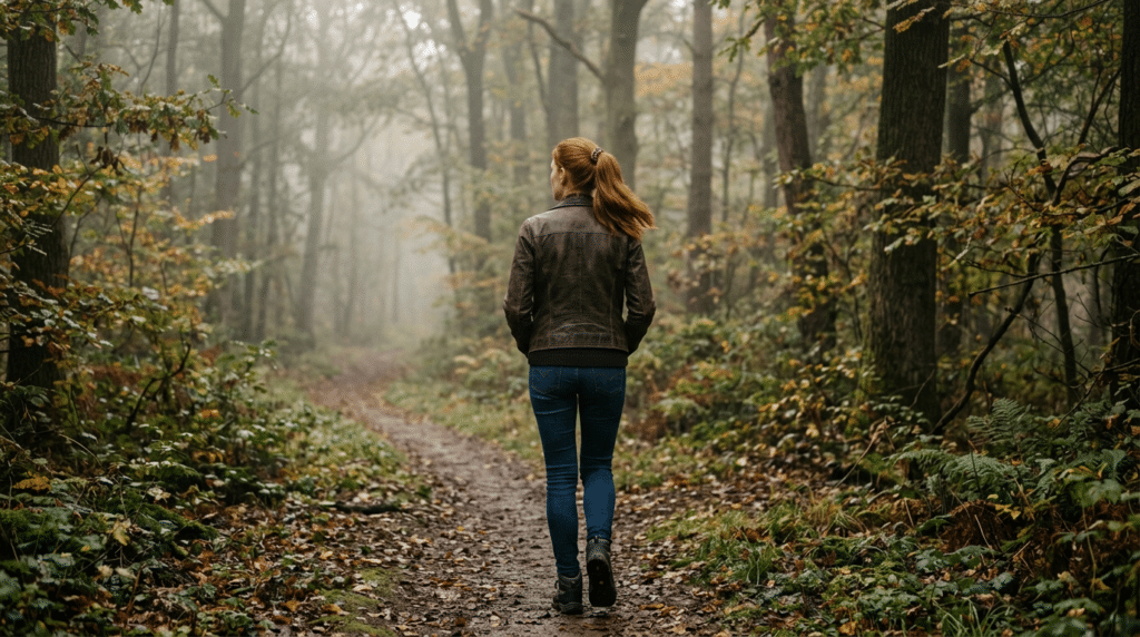 frau läuft durch den wald