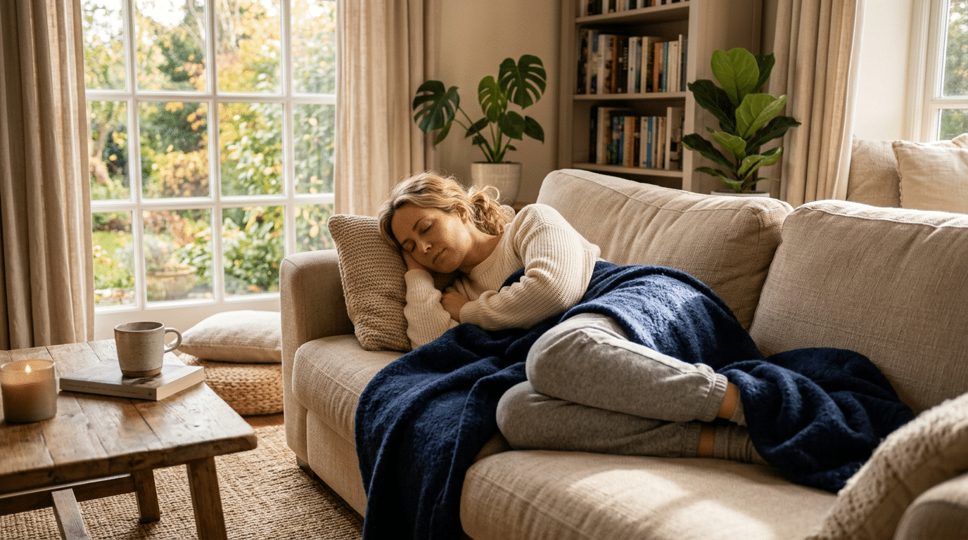 frau schläft auf dem sofa