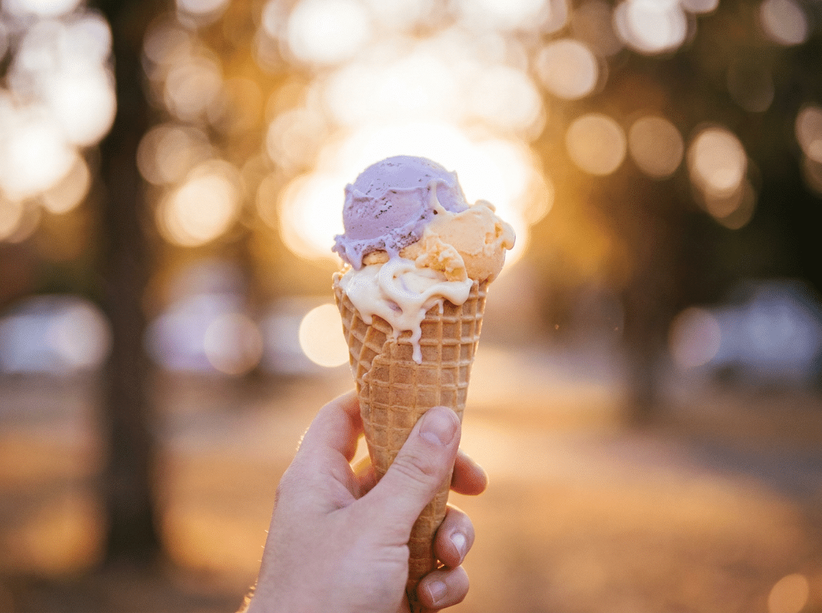 Genuss ohne schlechtes Gewissen: Warum du dir Freude nicht verdienen musst Eiswaffel im warmen Sommerlicht als Symbol für unbeschwerten Genuss