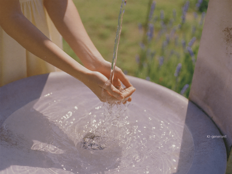 Hände unter kaltem fließendem Wasser als kleines Abkühlungsritual