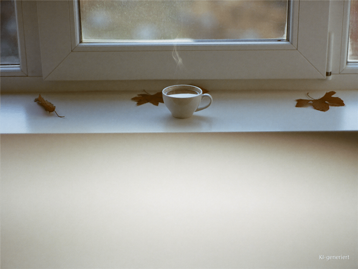 Neustart ohne Druck: Warum der September das bessere Neujahr ist Tasse Kaffee auf der Fensterbank mit Herbstlaub