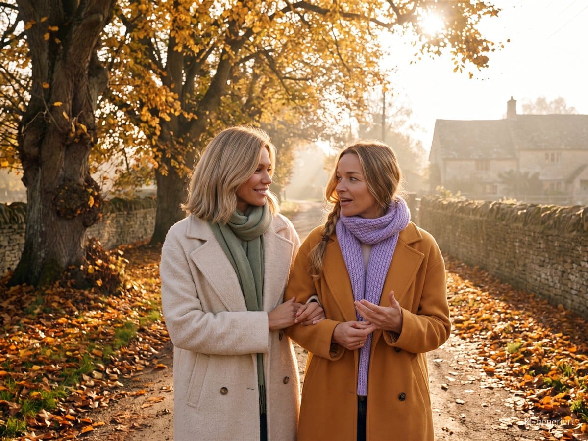 Müde oder mehr? Woran du erkennst, dass du dir Unterstützung holen darfst Zwei Frauen gehen Arm in Arm durch eine herbstliche Allee und reden miteinander
